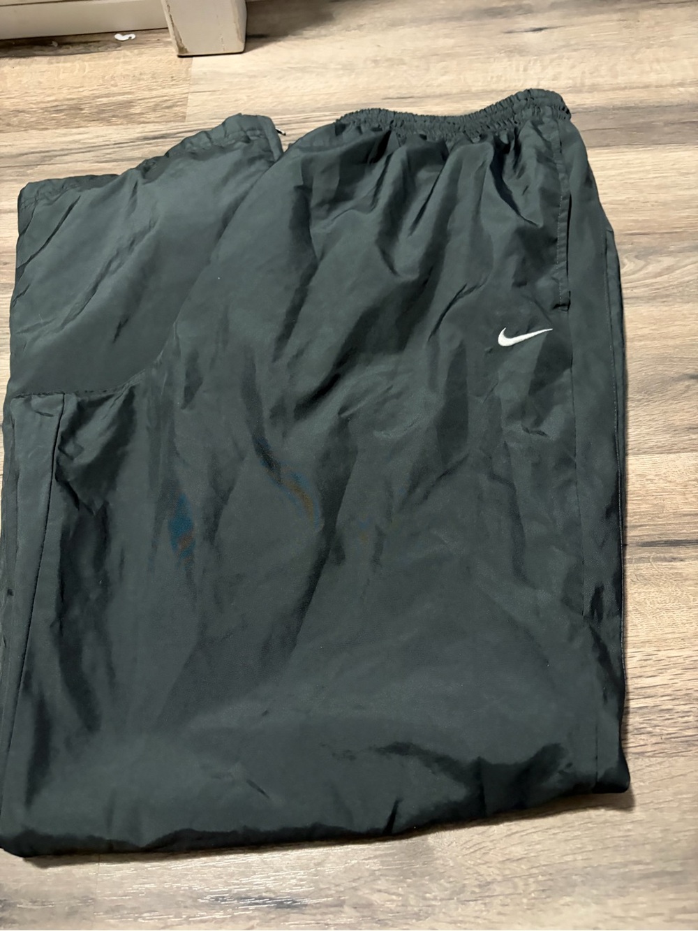 Nike Black Men's wind pants with White Swoosh and zip bottom - xxl